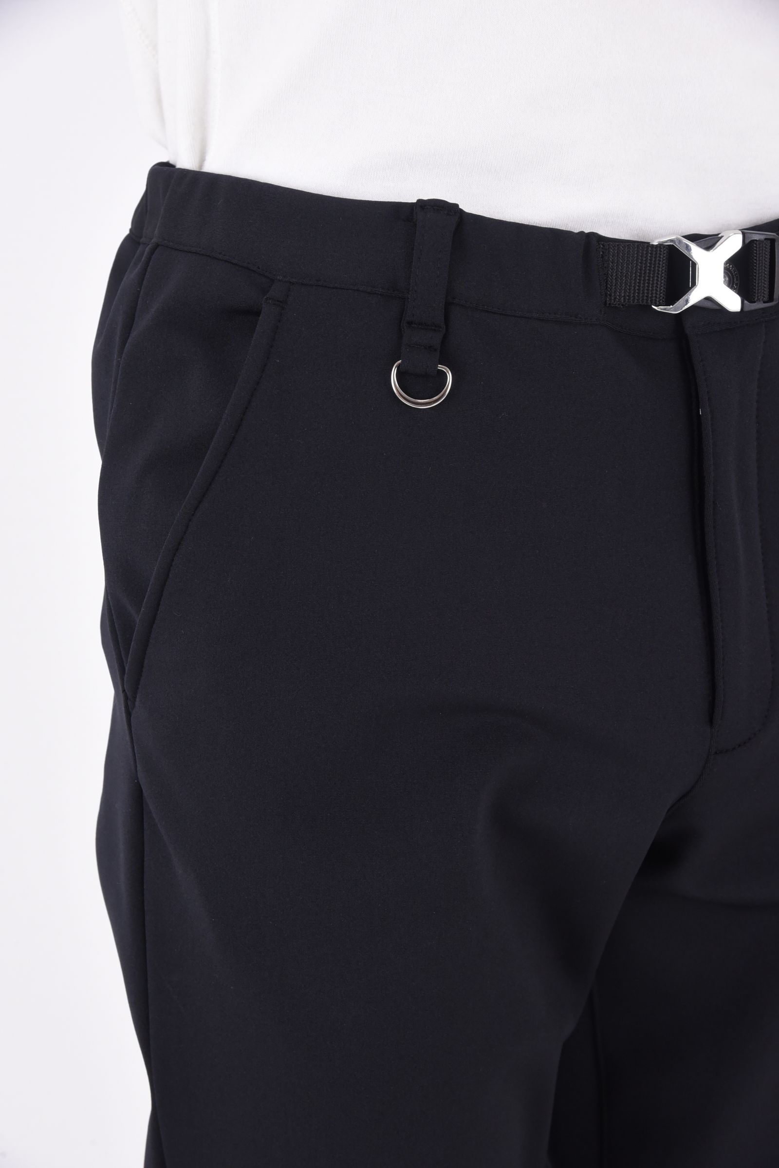 PAT TIGHT EASY PANTS / ストレッチツイル 裏起毛 タイトフィット ウェビングベルト付き イージースラックス ブラック