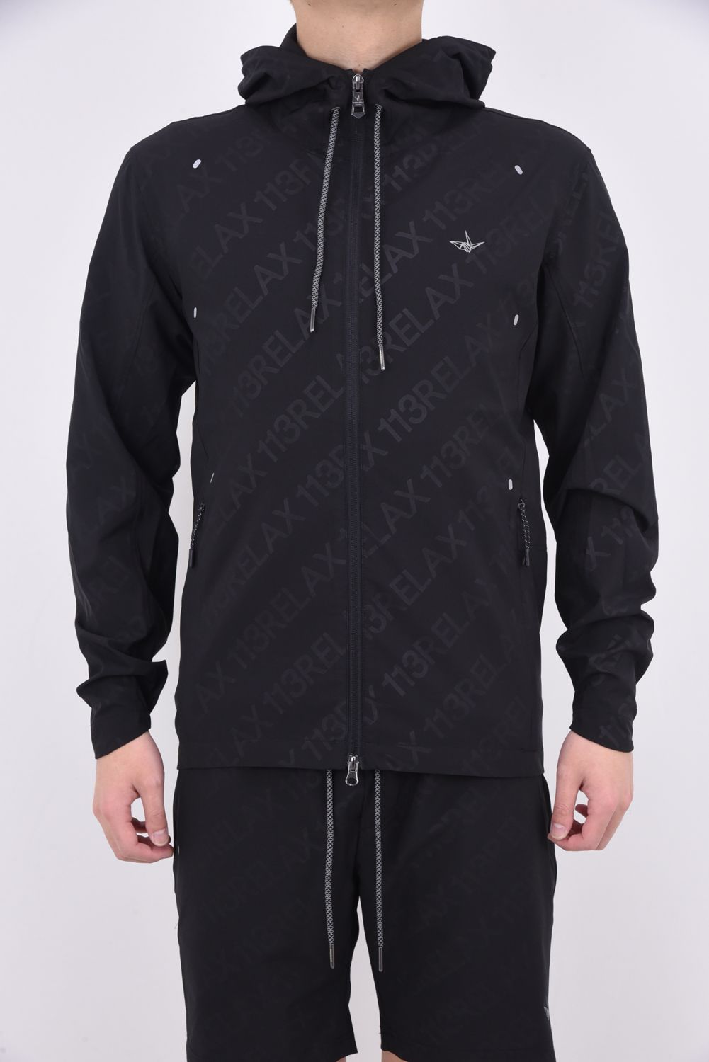 RUNNING DIAGONAL LOGO HOODIE / ランニング ダイアゴナル ロゴ フーディー ブラック