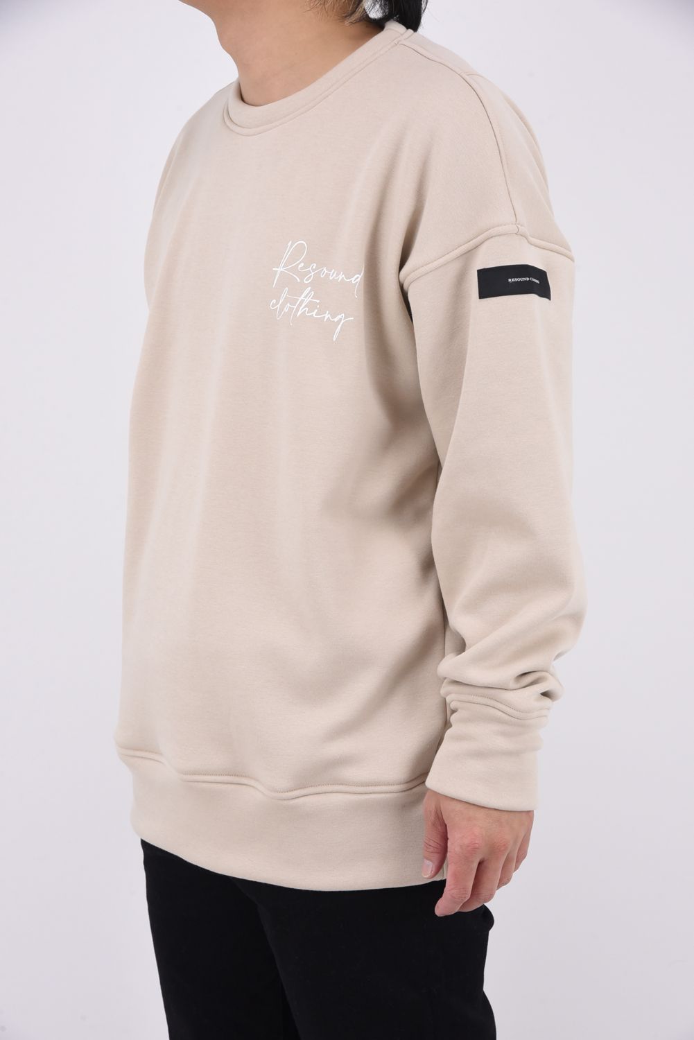 VELOURS FLEECE DORP TRAINER / アイコンロゴ 裏起毛 ルーズトレーナー ベージュ