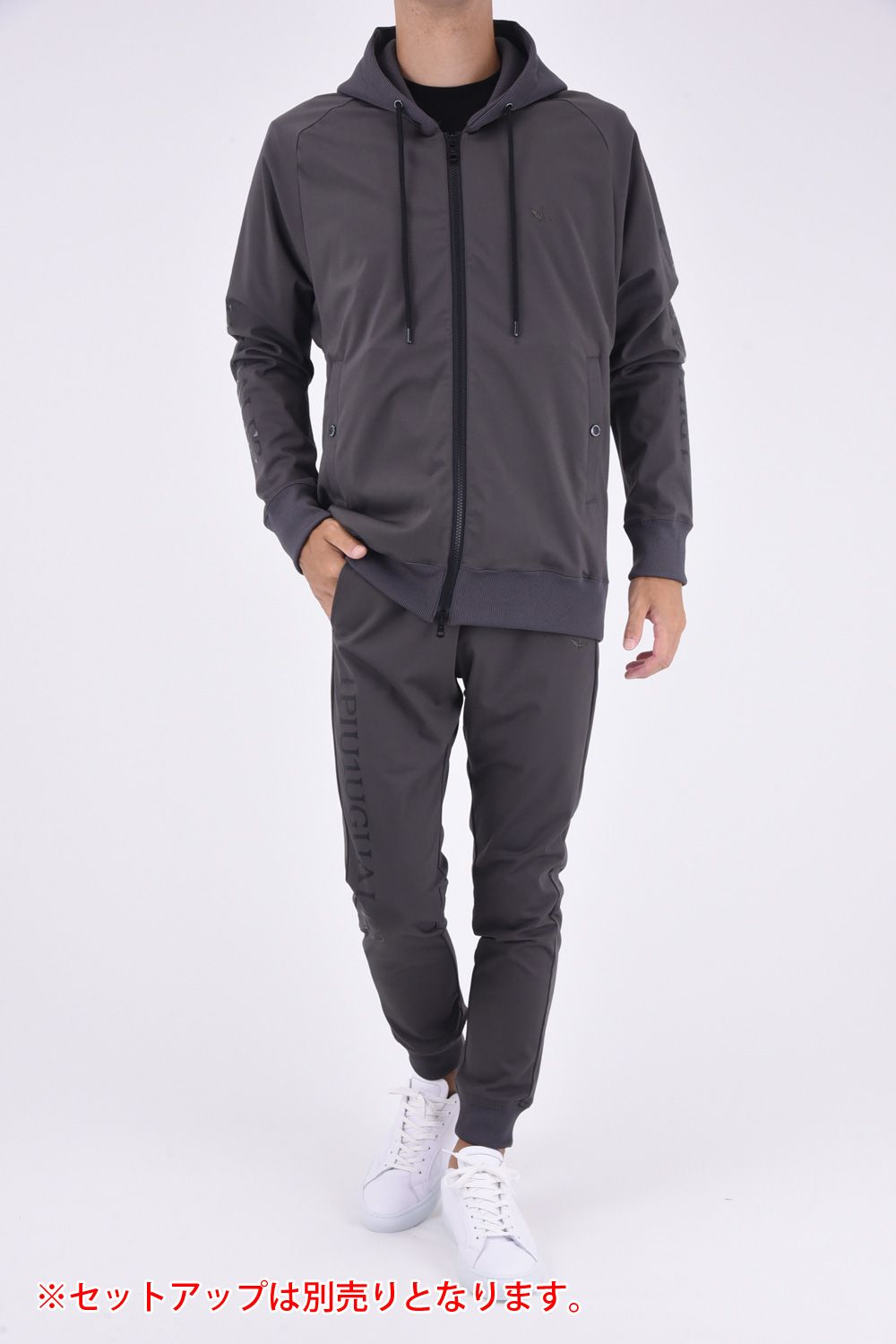 113SPORT COMFORTABLE TAG SOLID RIB / 113ロゴ ストレッチ リブパンツ チャコール
