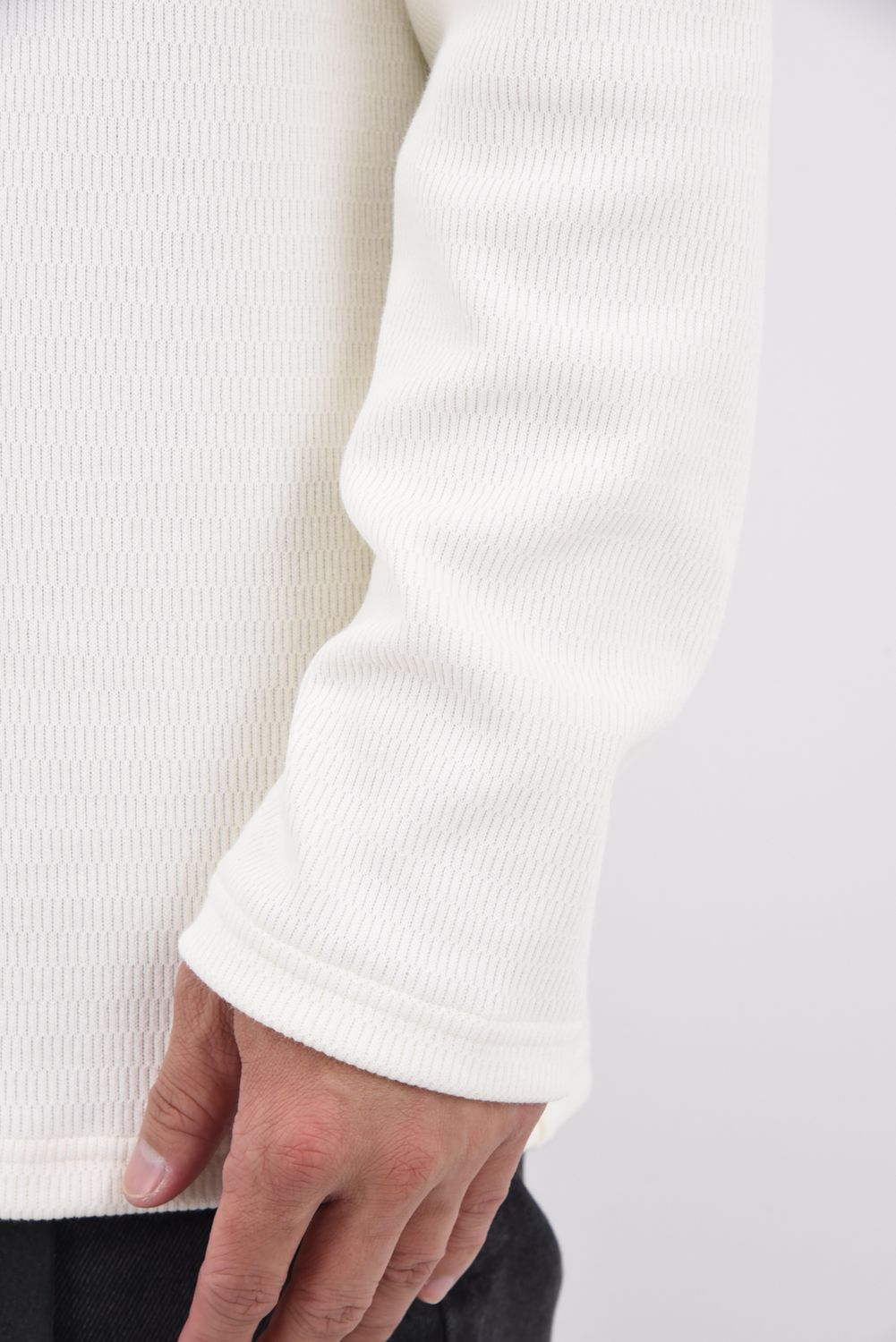 VELOURS FLEECE THERMAL HENRY / 裏起毛 サーマル生地 ロングスリーブ ヘンリーネック (ホワイト)
