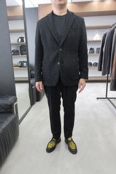【26AW】【セットアップ】 LAME SQUARE JACQUARD JACKET / ファンシーツイード テーラードシングルジャケット&イージースラックス (ブラック) (9月上旬入荷予定)