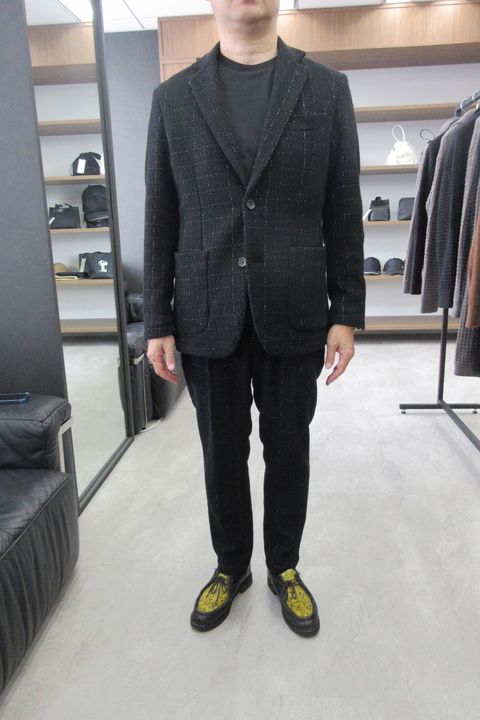 【26AW】【セットアップ】 LAME SQUARE JACQUARD JACKET / ファンシーツイード テーラードシングルジャケット&イージースラックス (ブラック) (9月上旬入荷予定)