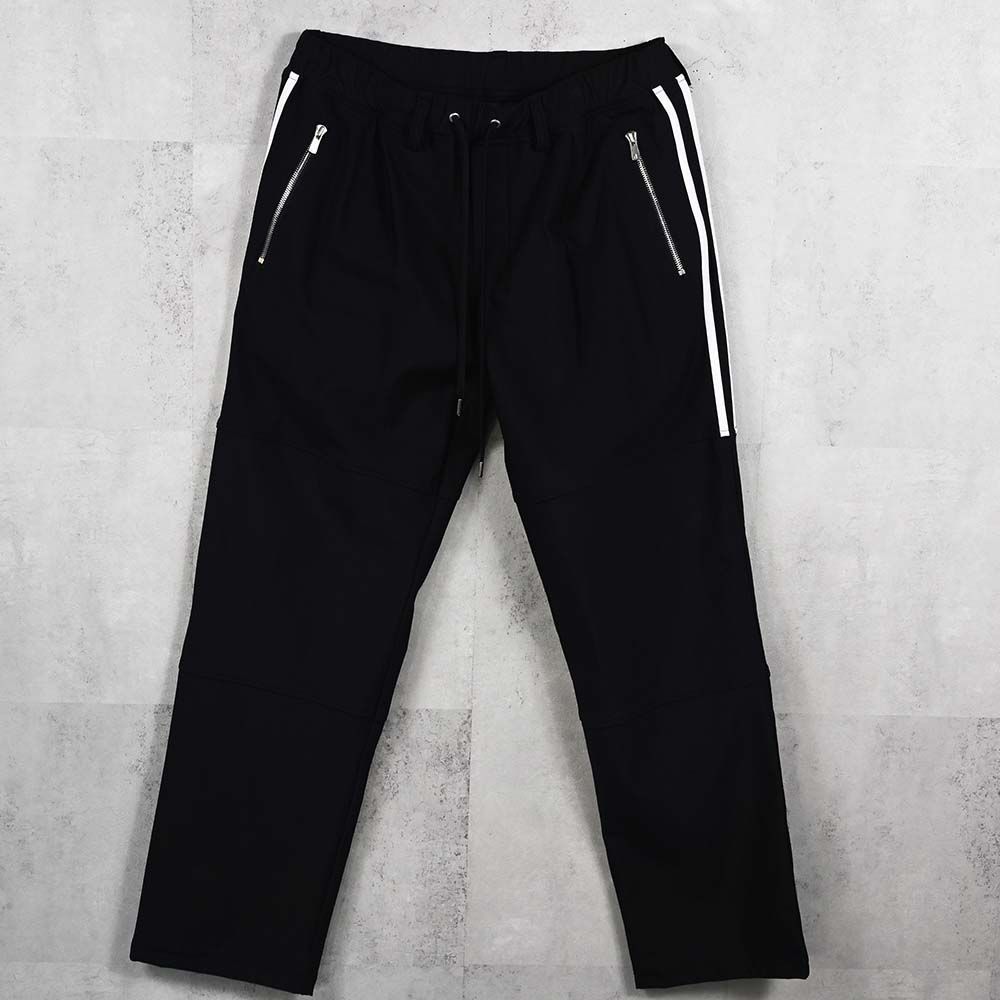 JOHNSON LINE HEATWIDE TUCK PT / 裏起毛 ハイブリットジャージー セミワイド ラインパンツ (ブラック/ホワイト) (10月下旬入荷予定) ※オーダー締切:9月7日(月)17時