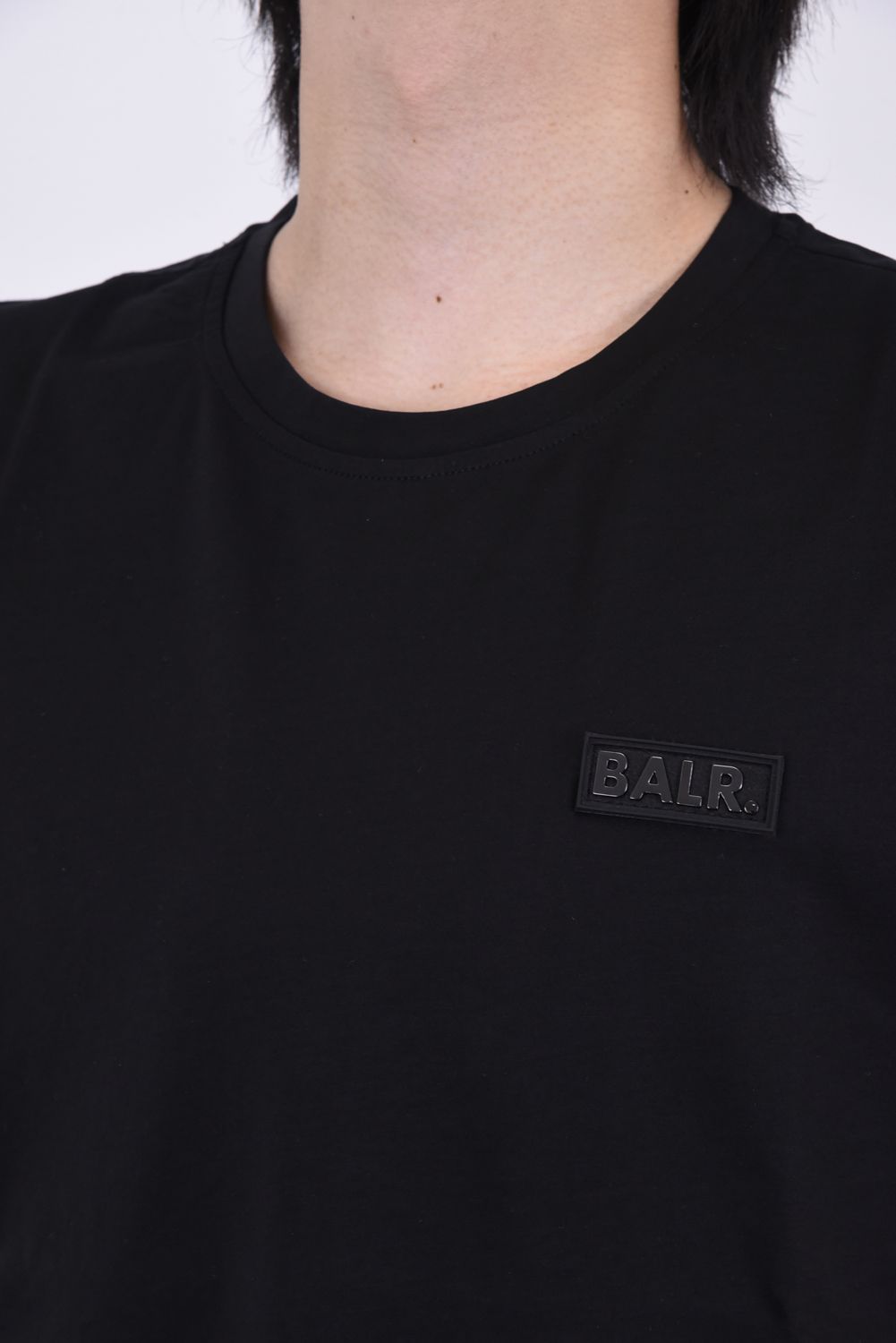 Felt Logo Straight Brand T-Shirt / エンボス プレートロゴ クルーネック 半袖 Tシャツ ブラック - M
