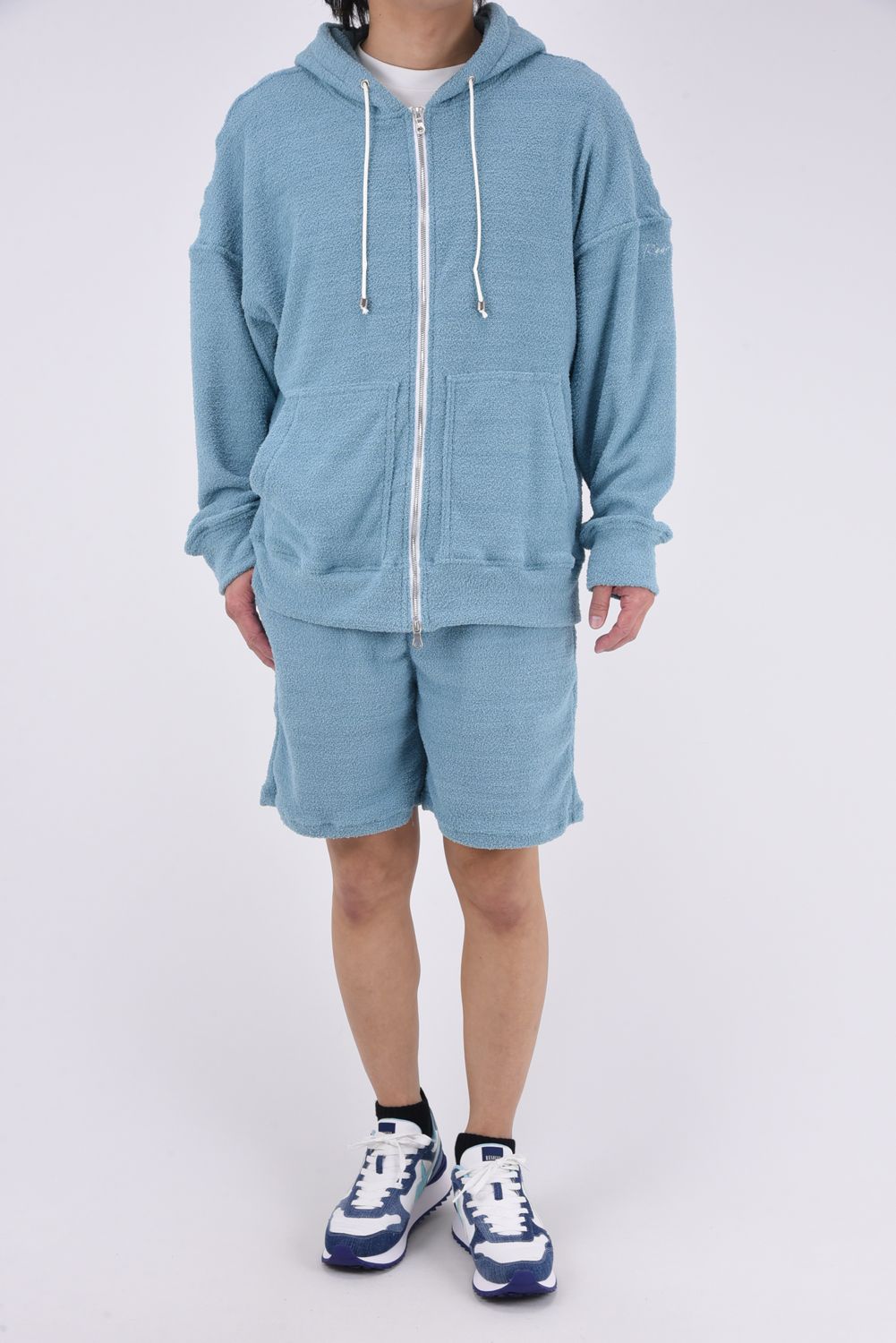 MOLE YARN PILE ZIP LOOSE HOODIE / モールパイル オーバーサイズ ジップアップパーカー ブルーグリーン
