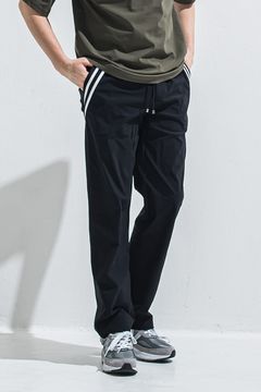 EDGE NYLON SEMI WIDE PT / ナイロンマイクロファイバー エコレザーライン セミワイド イージーパンツ (ブラック/ホワイト) (4月末入荷予定) ※オーダー締切:2月15日(日)18時