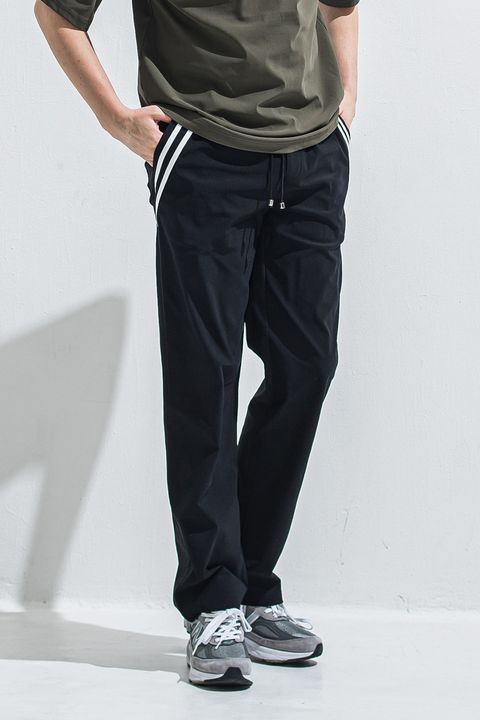 EDGE NYLON SEMI WIDE PT / ナイロンマイクロファイバー エコレザーライン セミワイド イージーパンツ (ブラック/ホワイト)