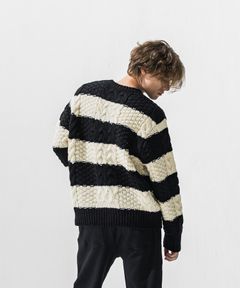 CABLE LAW SWEATER / ケーブル編み ローゲージセーター (ブラック/ホワイト) (10月下旬入荷予定) ※オーダー締切:9月7日(月)17時