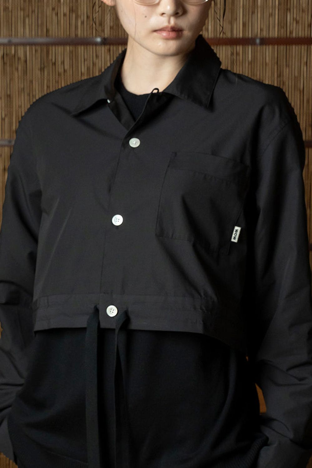 Cropped Silk Shirt / クロップド丈 シルクシャツ (ブラック)*