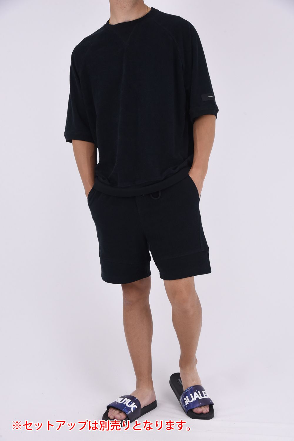 PILE HALF SLEAVE / パイル素材 オーバーサイズTシャツ ブラック