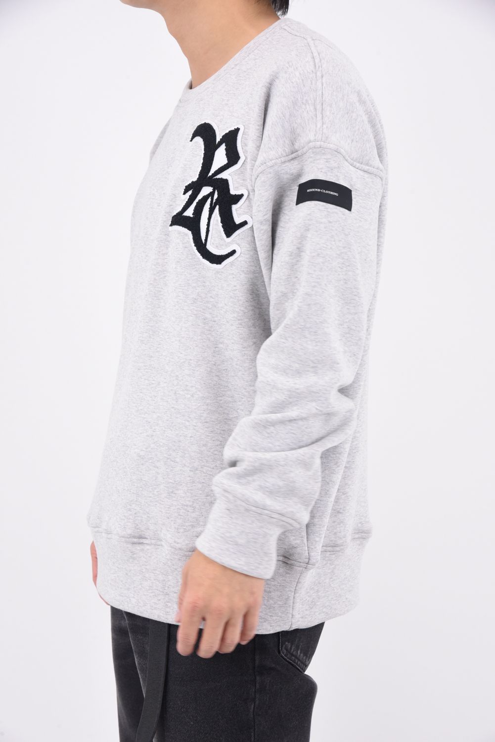 RC CHENILLE VELOURS FLEECE DROP TRAINER / サガラ刺繍ワッペン 裏起毛 ルーズトレーナー (グレー)