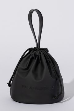 MATTE DRAWSTRING BAG / フェイクマットレザー ブランドロゴ 巾着バッグ (ブラック)