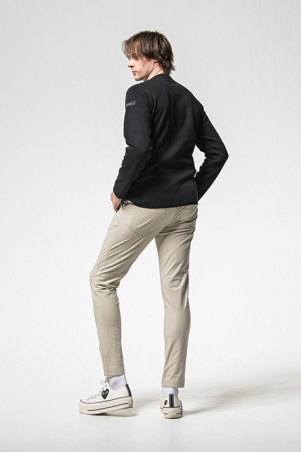 CHRIS EASY HEAT TUCK PANTS / 裏起毛 ナイロンストレッチ スラックスイージータックパンツ (グレージュ) (10月末入荷予定) ※オーダー締切：9月1日(月)18:00