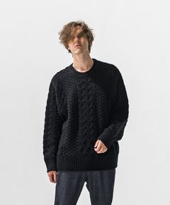 CABLE LAW SWEATER / ケーブル編み ローゲージセーター (ブラック) (10月下旬入荷予定) ※オーダー締切:9月7日(月)17時