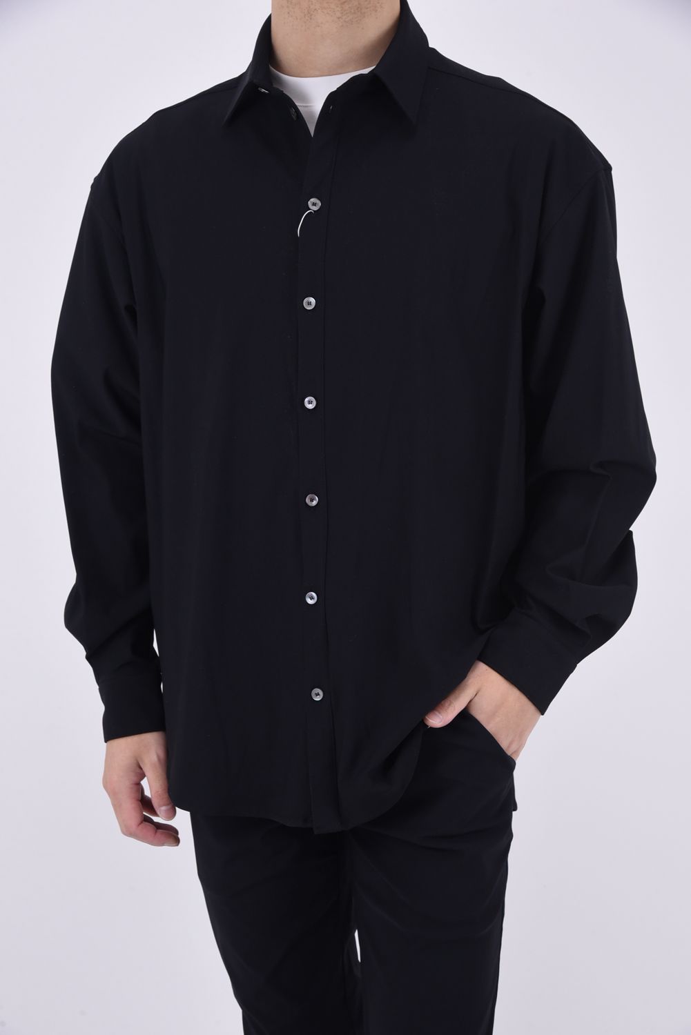 NYLON JACK SHIRTS / 【定番】 Aラインシルエット ナイロンシャツ ブラック