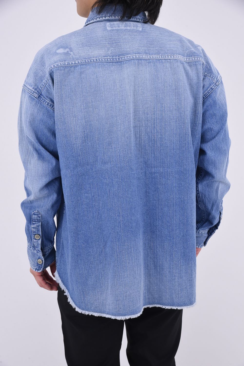 OVER DENIM SHIRTS / ヴィンテージ加工 ドロップショルダー ダンガリーシャツ ライトインディゴ