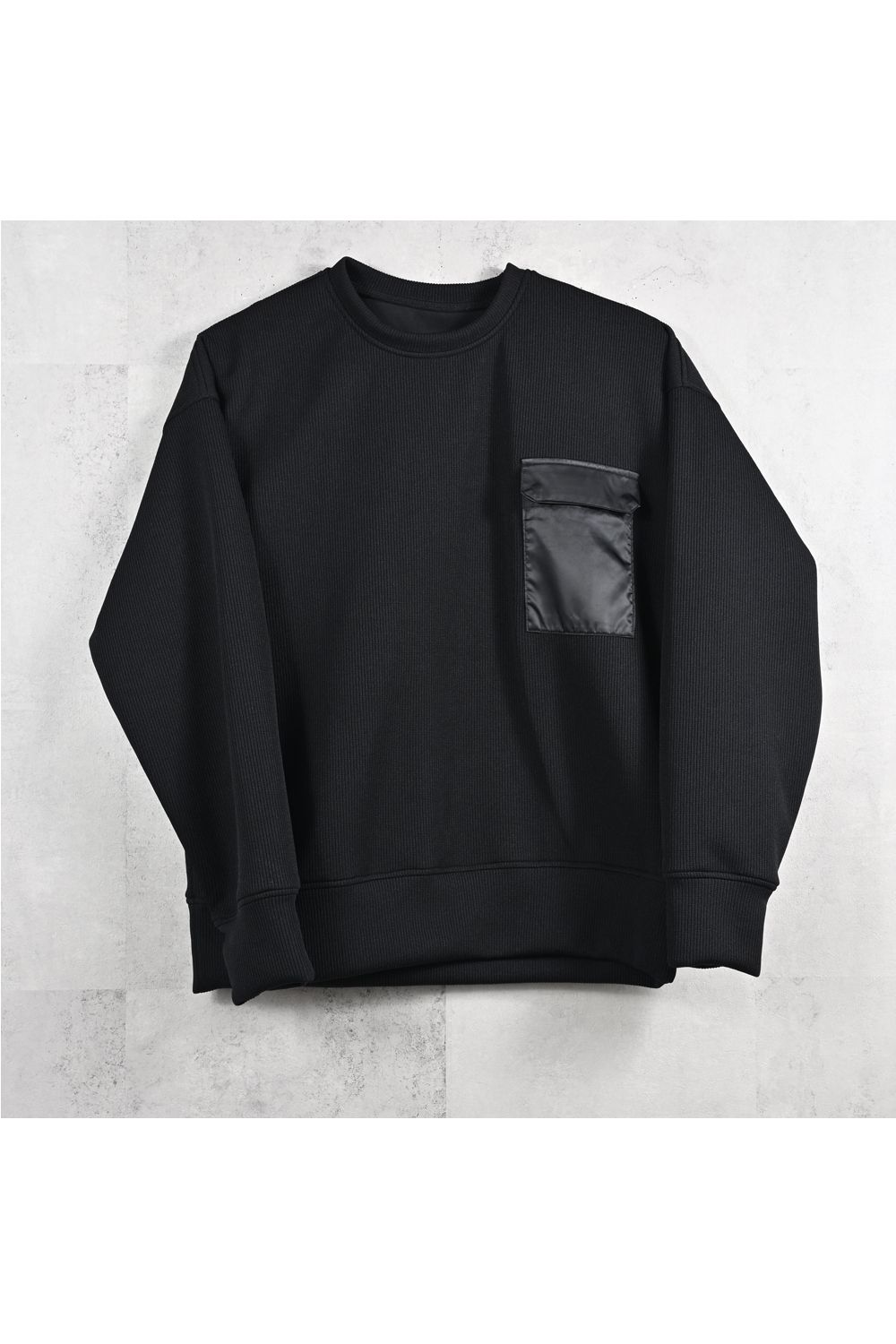 AZE MILITARY DROP TRAINER / 畦編みニット フラップポケット スウェット (ブラック) (1月末入荷予定)