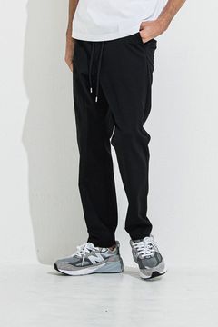 PAT WIDE EASY PANTS / ストレッチツイル ワイドテーパード イージースラックス ブラック
