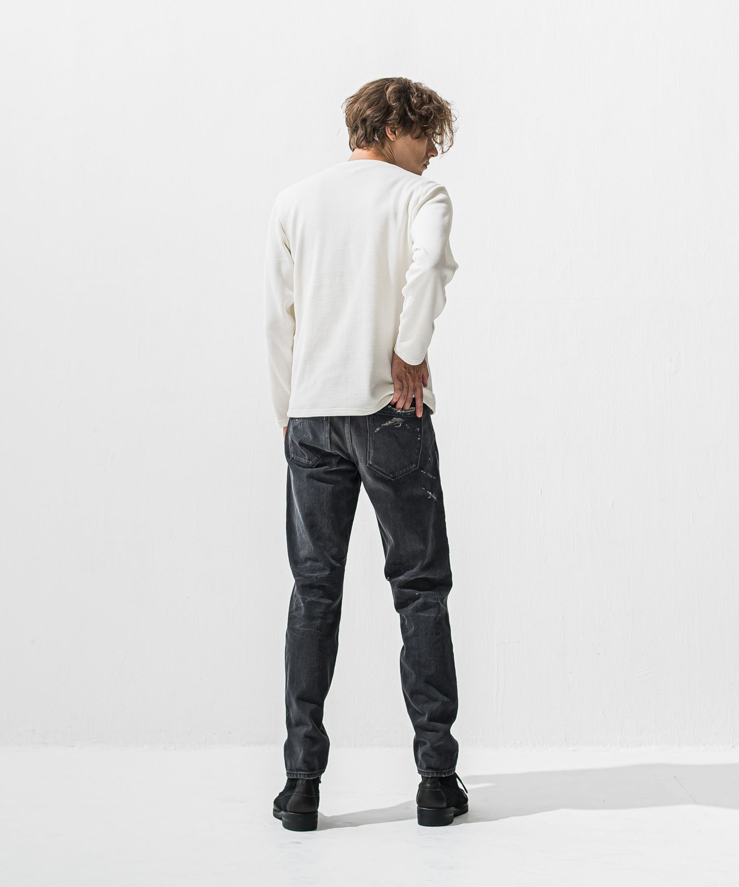 VELOURS FLEECE THERMAL HENRY / 裏起毛 サーマル生地 ロングスリーブ ヘンリーネック (ホワイト) (10月下旬入荷予定) ※オーダー締切:9月7日(月)17時