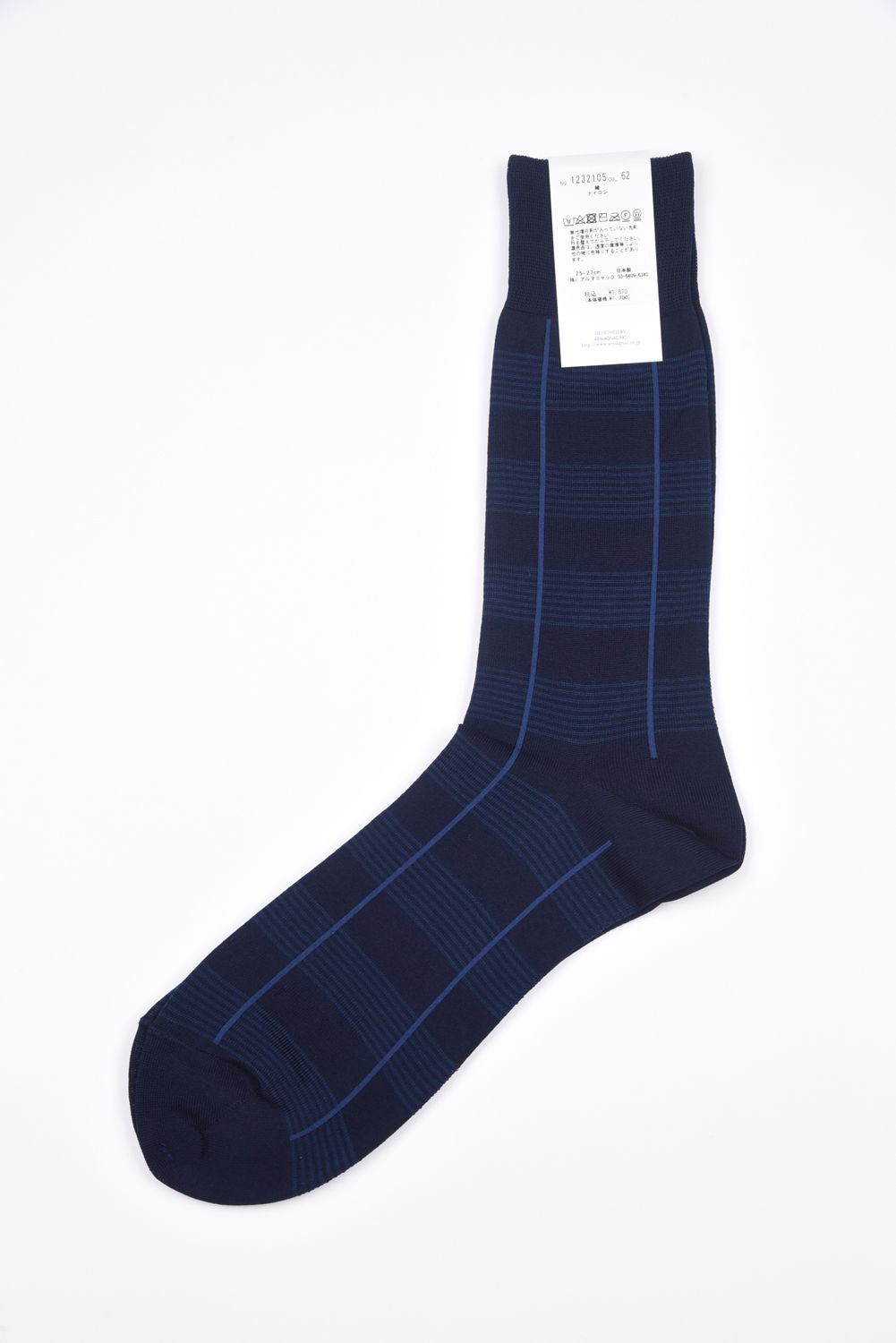 DRESS CHECK RIB / 日本製 ガスシルケットコットン リブソックス ネイビー