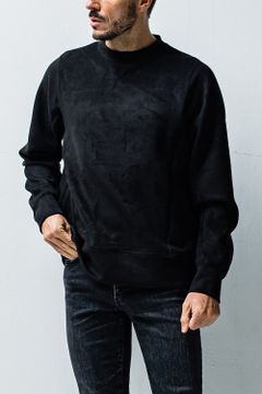 suède jersey solid trainer / スウェードジャージ モックネック トレーナー ブラック
