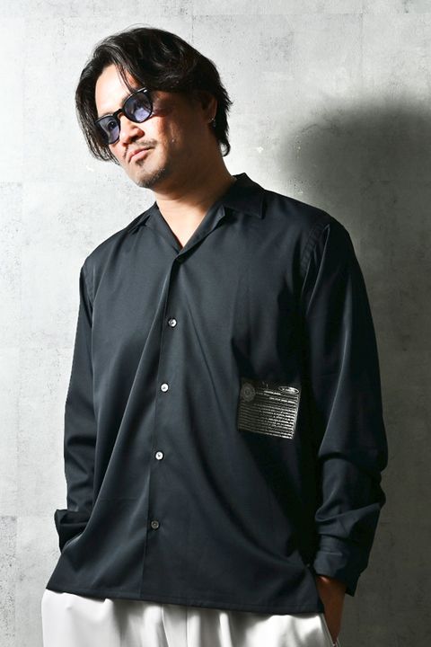 WILL SHIRTS / メッセージプリント リラックスシルエット オープンカラーシャツ (ブラック)