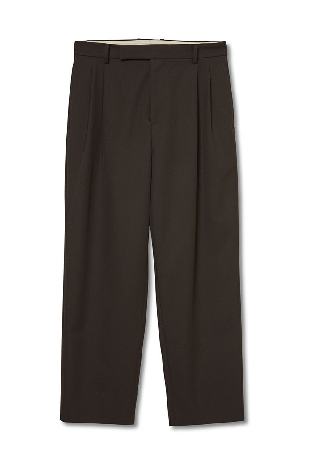 2OUT-PLEATS PANTS SP100'S WOOL KERSEY / ウールカルゼ 2アウトプリーツ ワイドセミテーパードパンツ ダークブラウン
