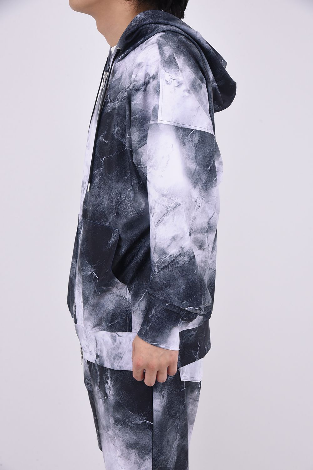 RUSH  OVER  ZIPUP HOODIE / ラッシュオーバー ジップアップパーカー マーブルブラック
