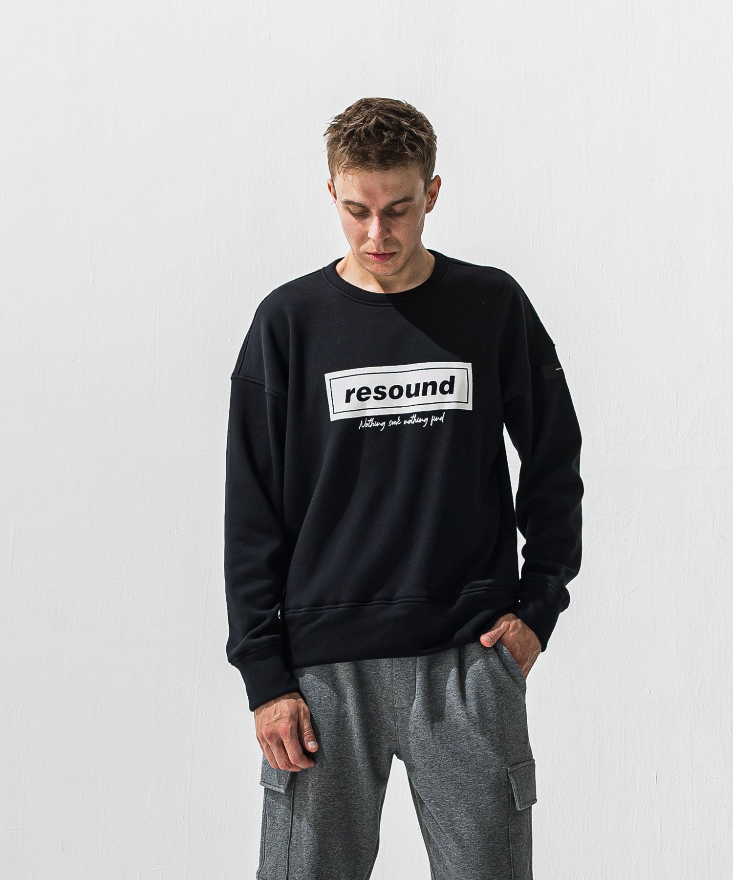 BOX VELOURS FLEECE DROP TRAINER / ボックスロゴ 裏起毛 ルーズトレーナー (ブラック) (11月上旬入荷予定) ※オーダー締切:9月7日(月)17時