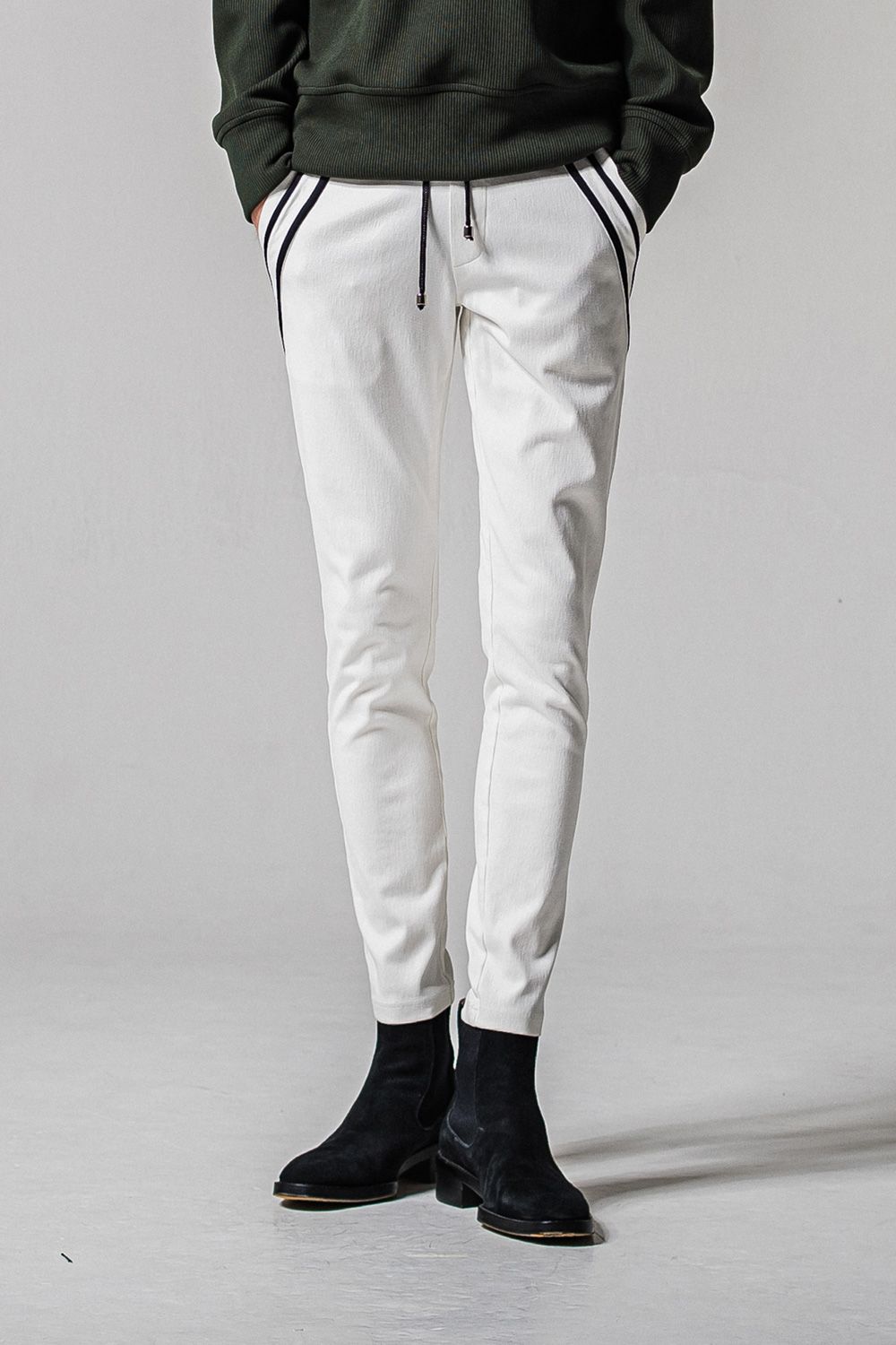 EX DENIM JERSEY EDGE PT / ダブルライン タイトテーパード デニムジャージ (ホワイト) (2月上旬入荷予定)