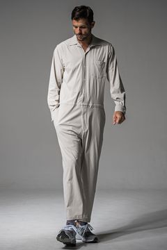RAGE NYLON ALL IN ONE / ストレッチナイロン ロングスリーブ オープンカラーシャツ オールインワン (グレージュ) (3月中旬入荷予定) ※オーダー締切12/13(土)17:00