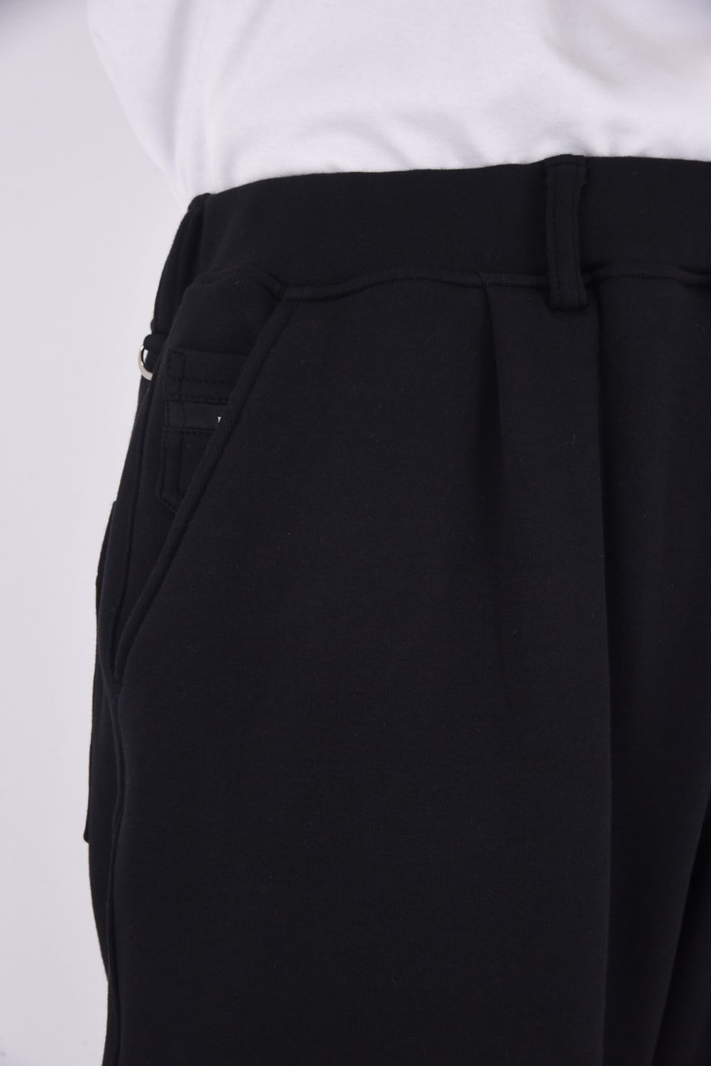 VELOURS FLEECE WIDE TUCK PANTS / 裏起毛 ベロアフリース セミワイド ワンタック イージーパンツ (ブラック)