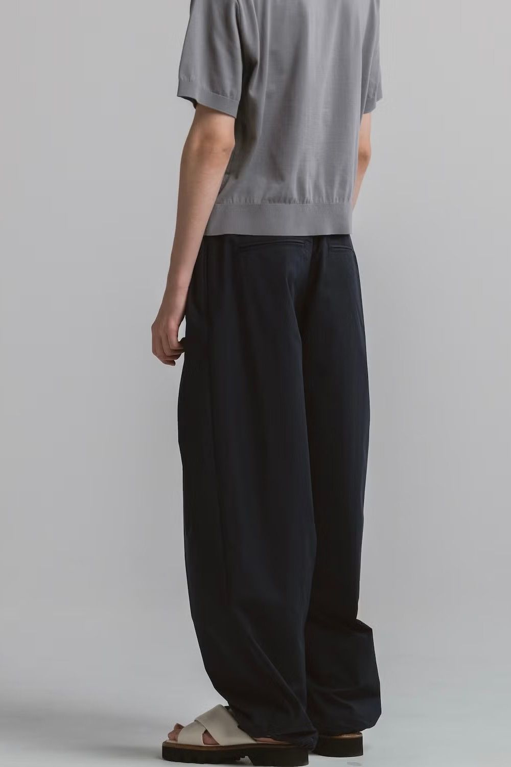 DRAWSTRING WIDE TROUSERS / ドローストリング ワイドパンツ (ネイビー）