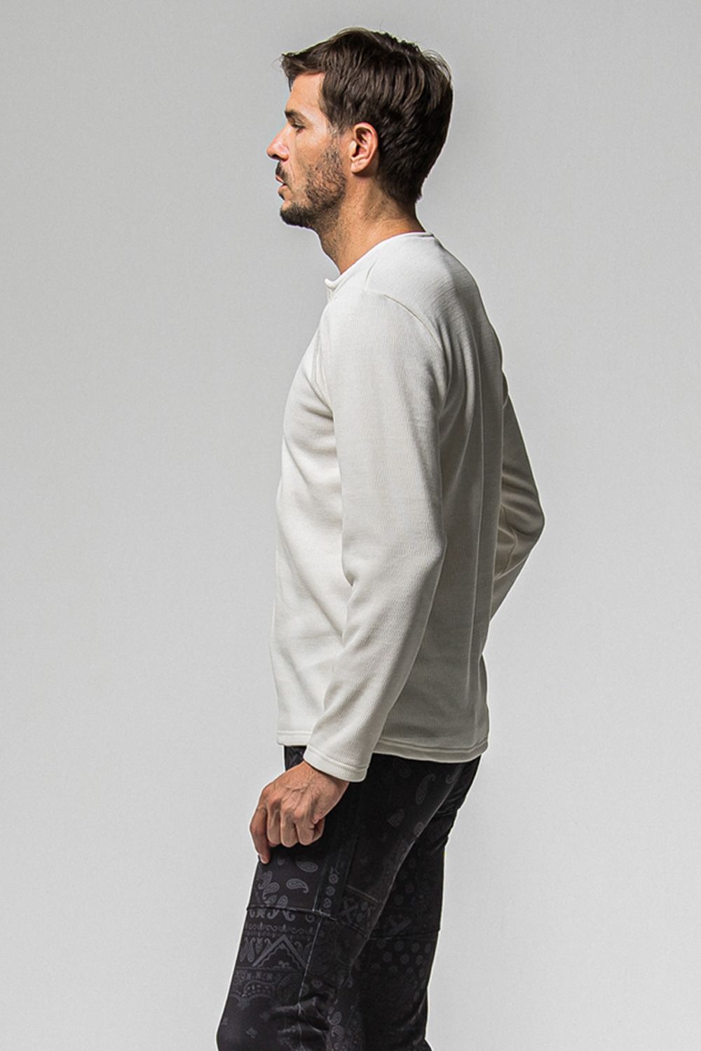 VELOURS FLEECE THERMAL HENRY / 裏起毛 サーマル生地 ロングスリーブ ヘンリーネック (ホワイト) (10月中旬入荷予定) ※オーダー締切：9月1日(月)18:00