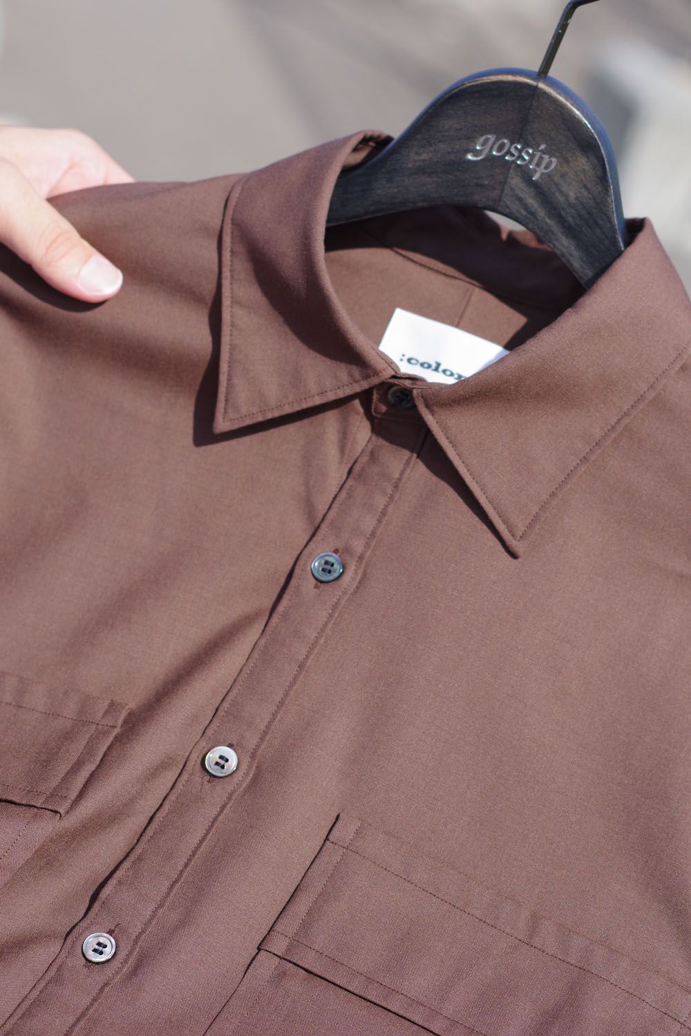 W POCKET SHIRT WOOL TROPICAL 23AW / ウォッシャブルウール ダブルポケットシャツ ブラウン