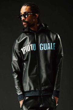 【113SPORT VOL.12 / 24AW】 113SPORT × THESAINTMAFIA CLUB HYBRID LEATHER FULL ZIP PARKA / 113ロゴ レザー フルジップ パーカー ブラック / ターコイズ