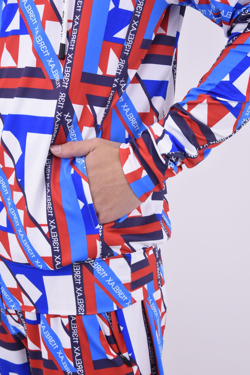 GEOMETRIC HOODIE / ジオメトリック柄 ラッシュガードパーカー レッド×ホワイト