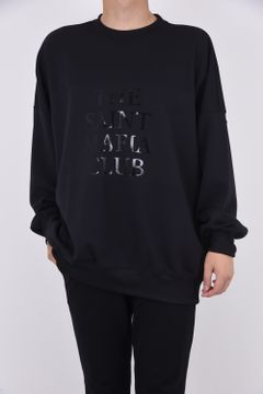 113 SPORT / THESAINT MAFIA / AIR BOOST BIG CREW L/S BLACK / ロゴプリント ストレッチジャージ ロングスリーブ ブラック