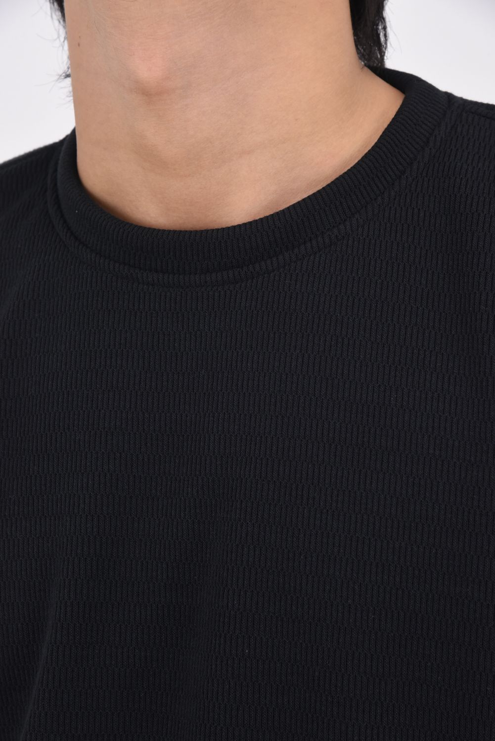 VELOURS FLEECE THERMAL  LOOSE TRAINER / 裏起毛 サーマル生地 ロングスリーブ トレーナー (ブラック)