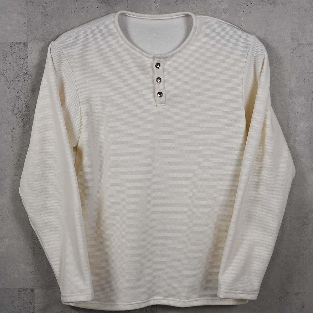 VELOURS FLEECE THERMAL HENRY / 裏起毛 サーマル生地 ロングスリーブ ヘンリーネック (ホワイト) (10月下旬入荷予定) ※オーダー締切:9月7日(月)17時