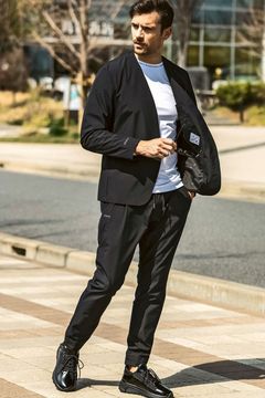 【+phenix】 NO COLLAR JACKET & SLACKS / WINDSTOPPER® PRODUCTS BY GORE-TEX LABS ノーカラージャケット&スラックスセットアップ (ブラック)