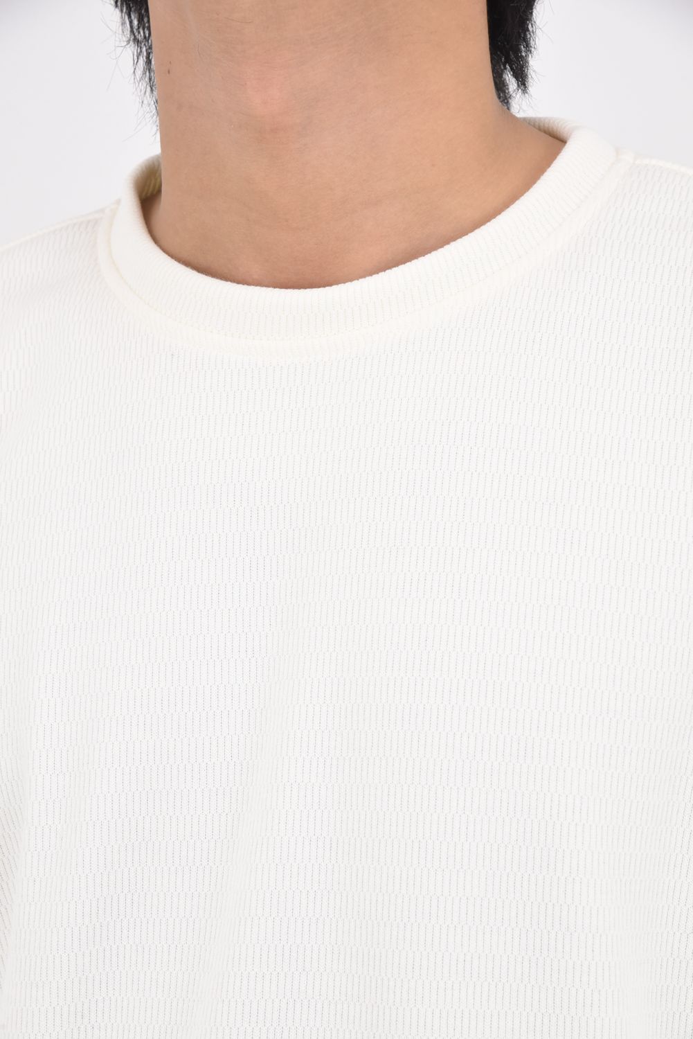 VELOURS FLEECE THERMAL  LOOSE TRAINER / 裏起毛 サーマル生地 ロングスリーブ トレーナー (ホワイト)