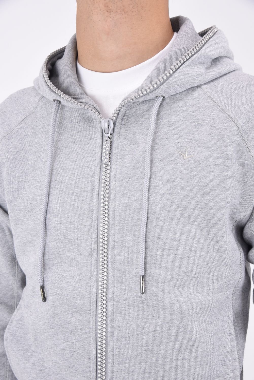 1PIU CIRCLE LOGO RHINESTONE ZIP HOODIE / 1PIUサークルロゴ ラインストーン ジップアップフーディー トップグレー