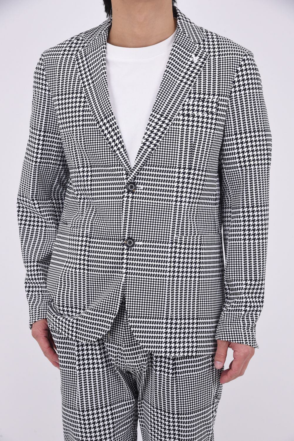 【26SS】【セットアップ】 GLEN CHECK NYLON JACKET & SLACKS / グレンチェック テーラードシングルジャケット&イージースラックス (ホワイト/ブラック)