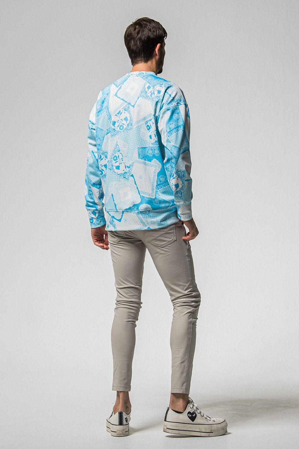 PAISLEY  BACK FLEECE DROP TRAINER / 裏起毛 ペイズリー柄 ルーズ トレーナー (ブルー) (10月中旬入荷予定) ※オーダー締切：9月1日(月)18:00