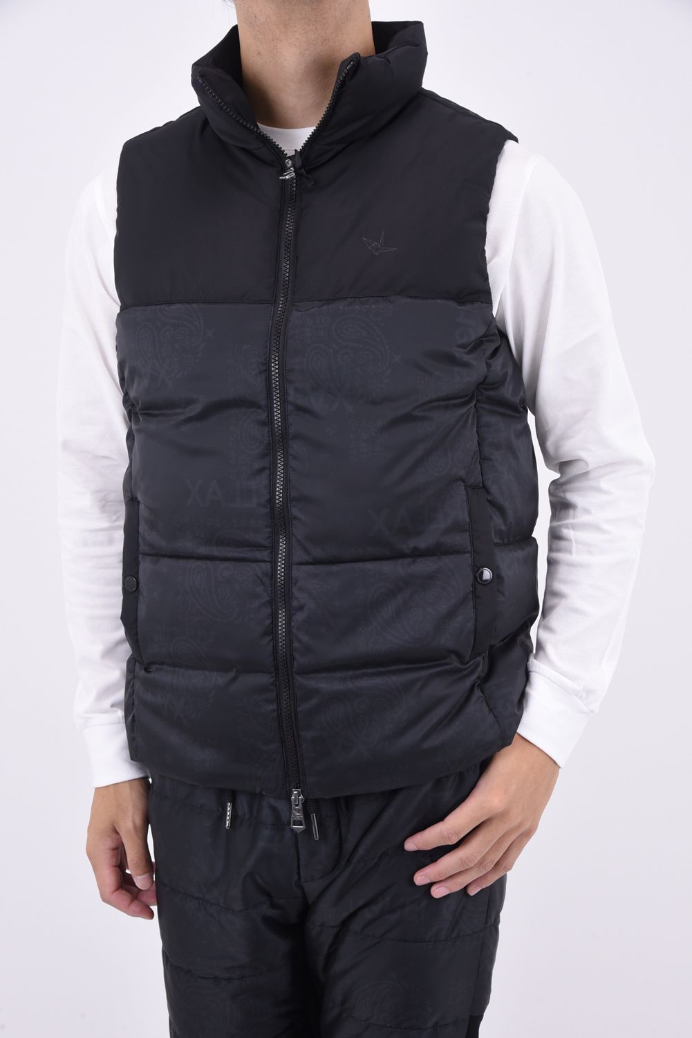1PIU PAISLEY VEST / コンビネーション 中綿ベスト ブラック