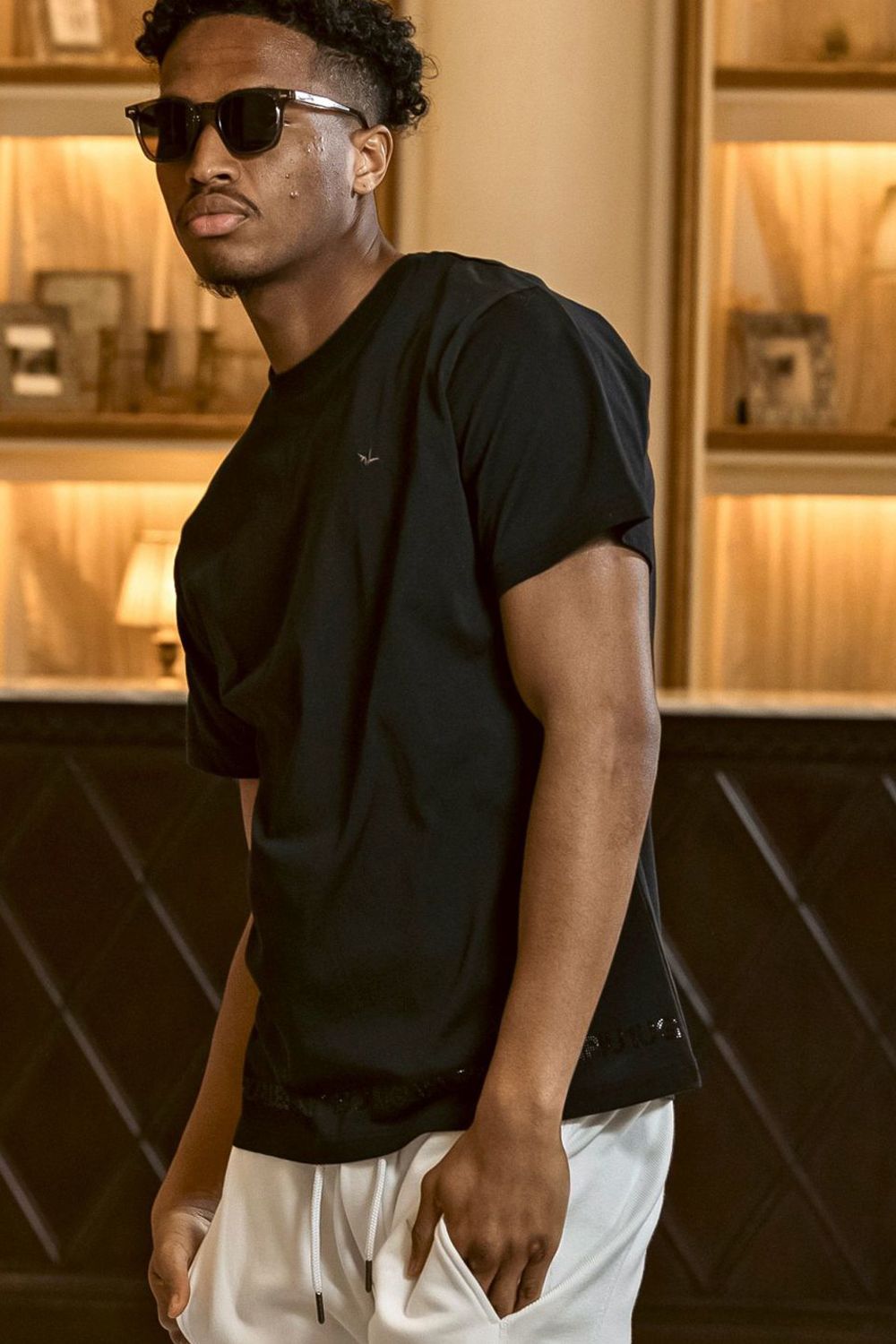 【25AW】 RHINESTONE HEM T-SHIRT / ラインストーン ヘムシルケット Tシャツ (ブラック)