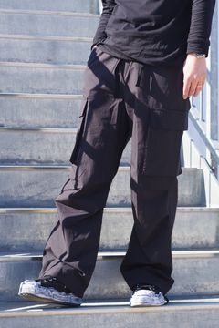 Cargo Silk Pants / シルク混 ワイドシルエット カーゴパンツ (ブラック)