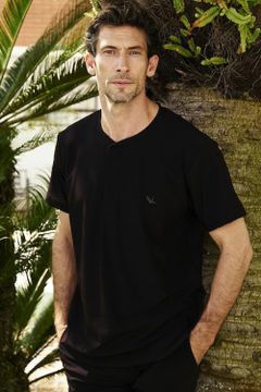 ROUND BIG HENLEY T / ラウンドカット ヘンリーネックTシャツ ブラック